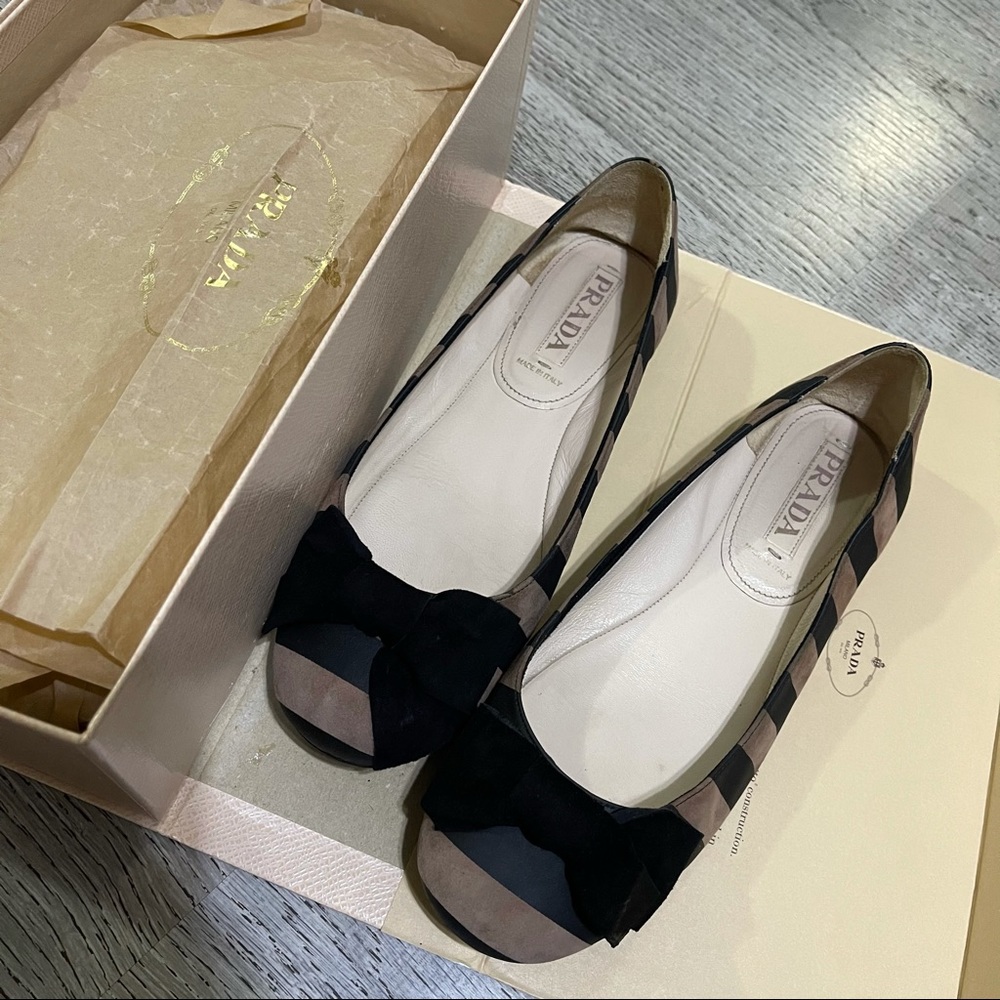 Prada Milano Ballerina Flats Brown/Black Size 37.5